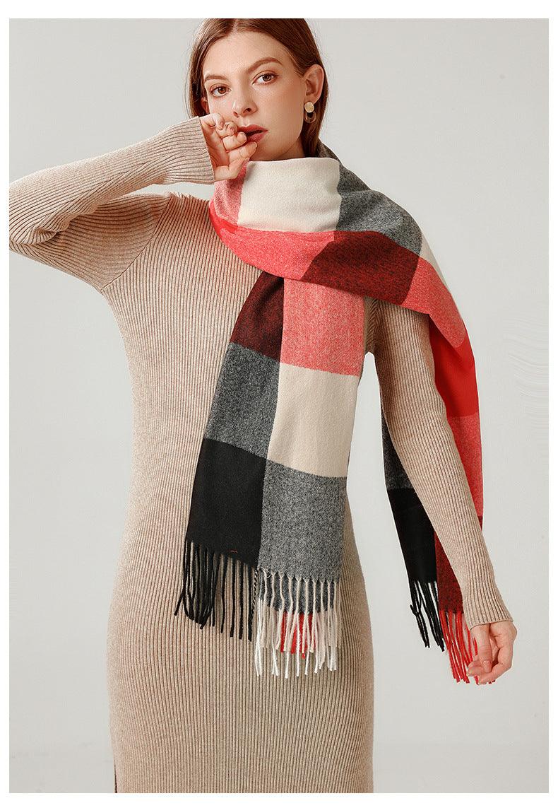 Écharpe de luxe, mode automne-hiver, douce et chaude, à carreaux, hijabs colorés, châles en cachemire, bandana doux et chaud, écharpes légères pour femmes, écharpe élégante, écharpe en laine douce élégante à pompons pour femmes