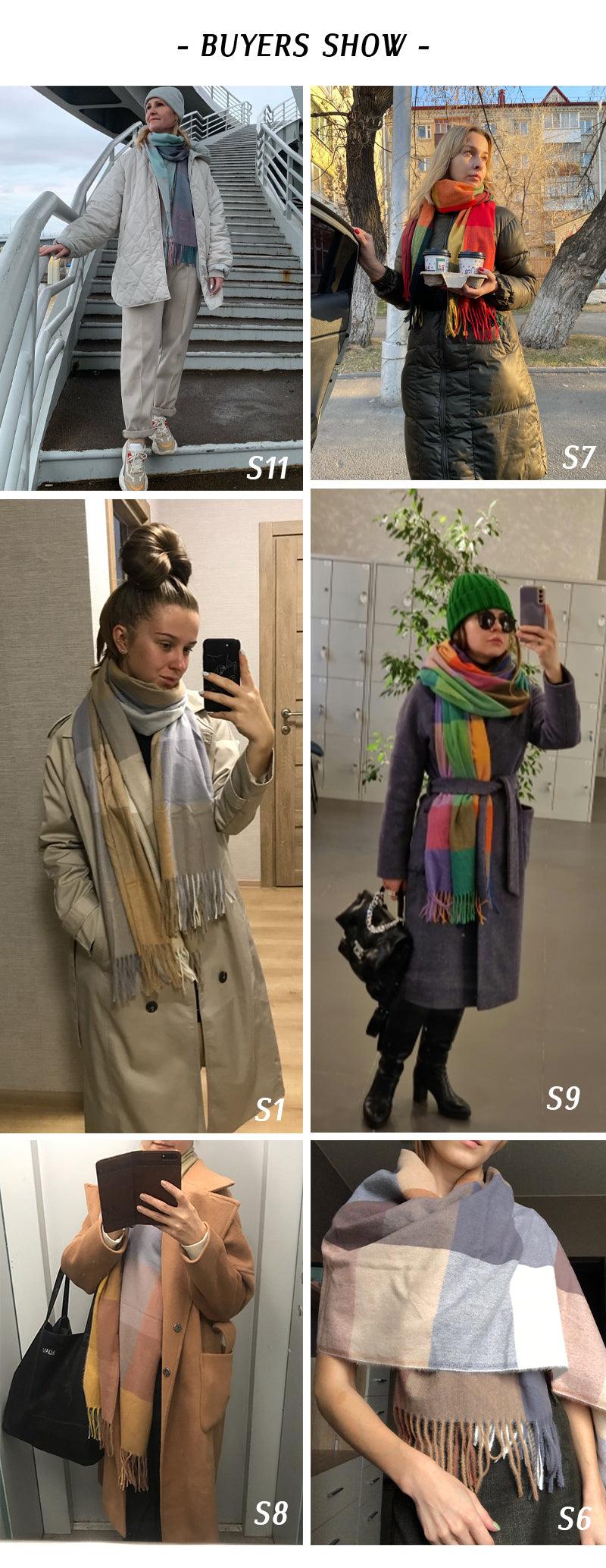 Écharpe de luxe, mode automne-hiver, douce et chaude, à carreaux, hijabs colorés, châles en cachemire, bandana doux et chaud, écharpes légères pour femmes, écharpe élégante, écharpe en laine douce élégante à pompons pour femmes