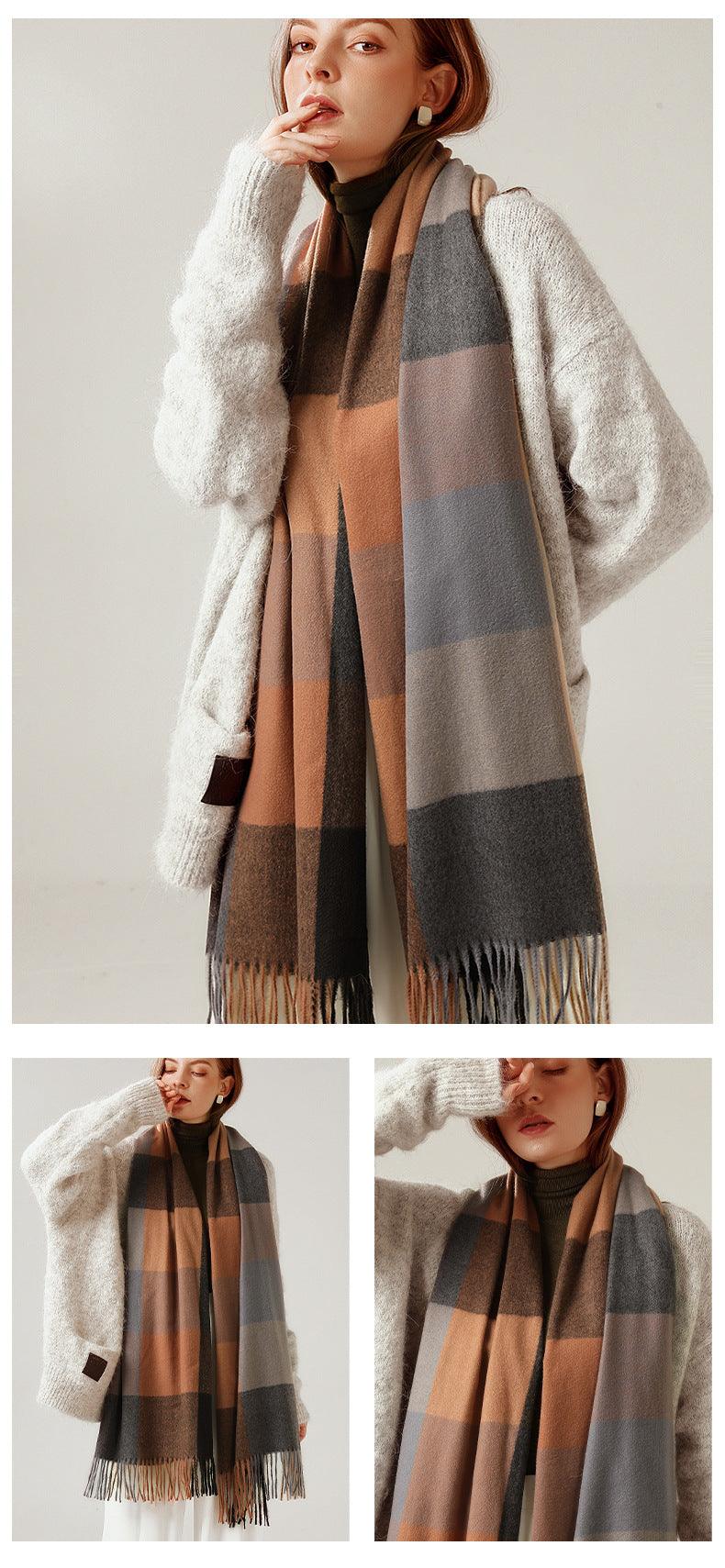 Écharpe de luxe, mode automne-hiver, douce et chaude, à carreaux, hijabs colorés, châles en cachemire, bandana doux et chaud, écharpes légères pour femmes, écharpe élégante, écharpe en laine douce élégante à pompons pour femmes