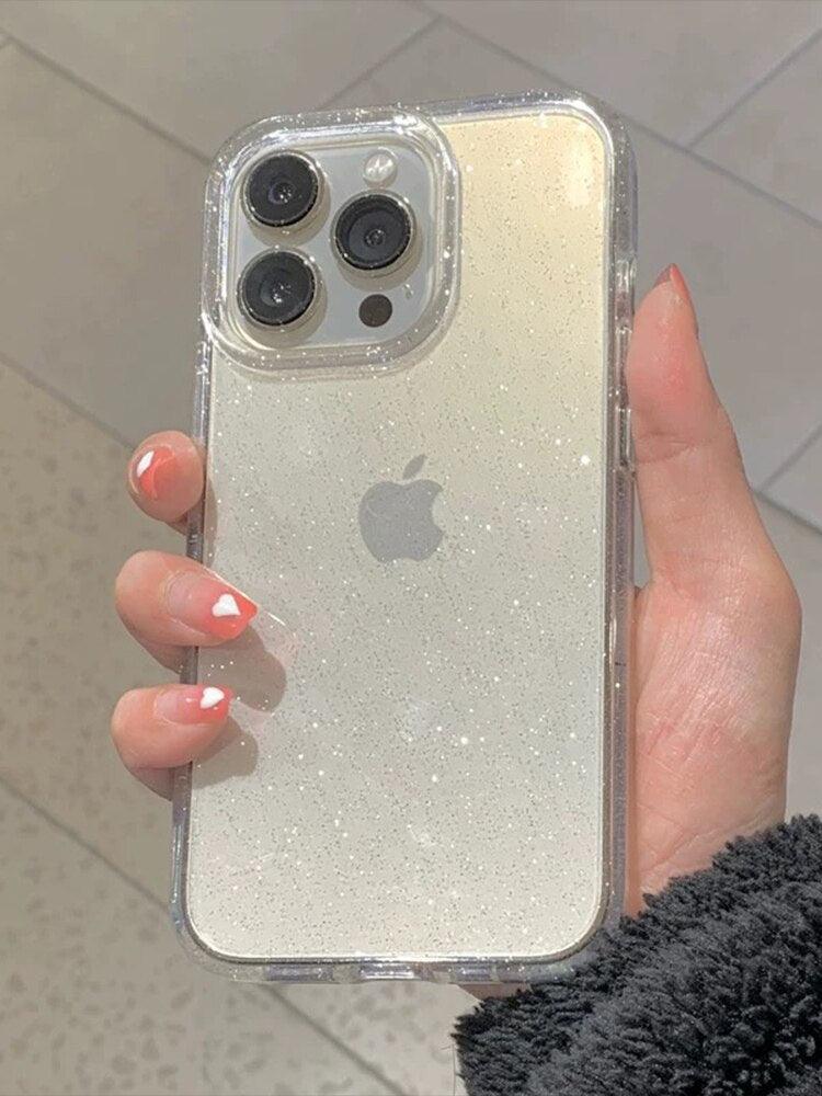 Étui Transparent à Paillettes de Luxe pour IPhone 14 13 12 11 Pro Max Mini X XS Max XR, Coque en Silicone Mignon Brillant Antichoc, Housse de Protection Rigide Antichoc Pour iPhone