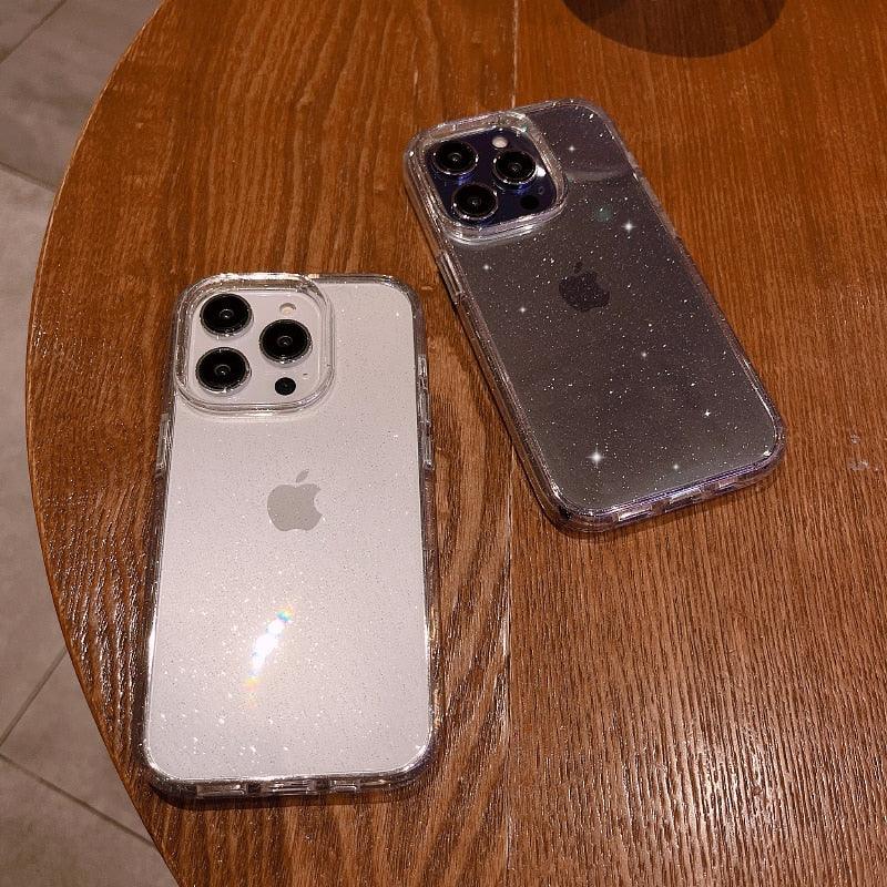 Étui Transparent à Paillettes de Luxe pour IPhone 14 13 12 11 Pro Max Mini X XS Max XR, Coque en Silicone Mignon Brillant Antichoc, Housse de Protection Rigide Antichoc Pour iPhone