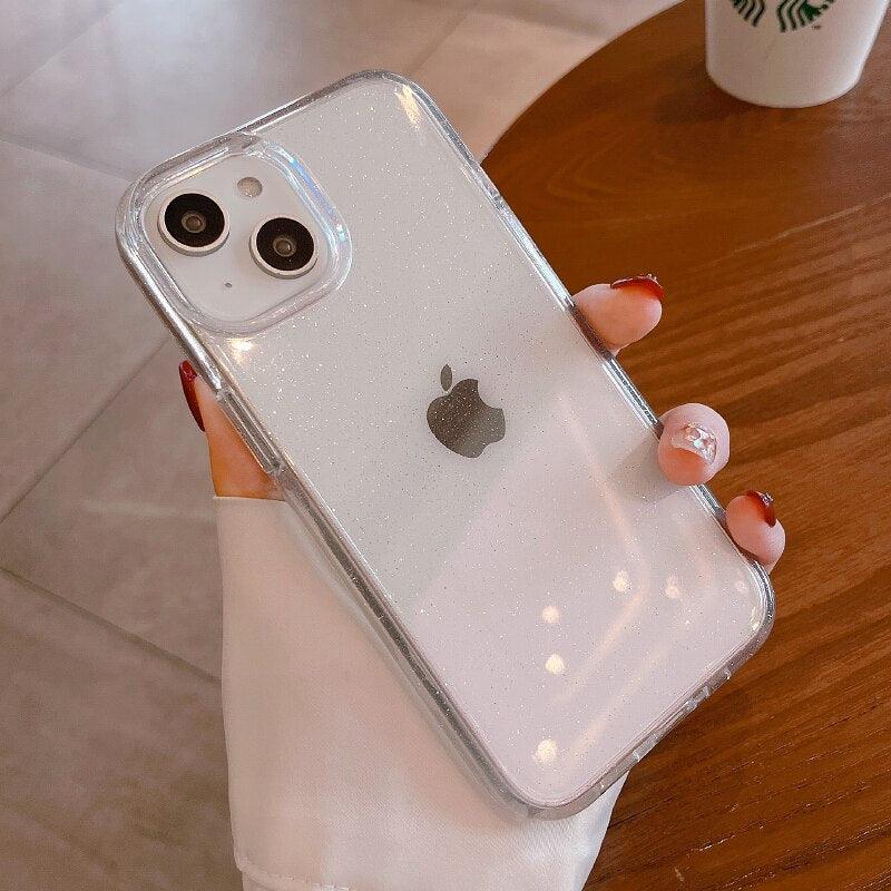 Étui Transparent à Paillettes de Luxe pour IPhone 14 13 12 11 Pro Max Mini X XS Max XR, Coque en Silicone Mignon Brillant Antichoc, Housse de Protection Rigide Antichoc Pour iPhone