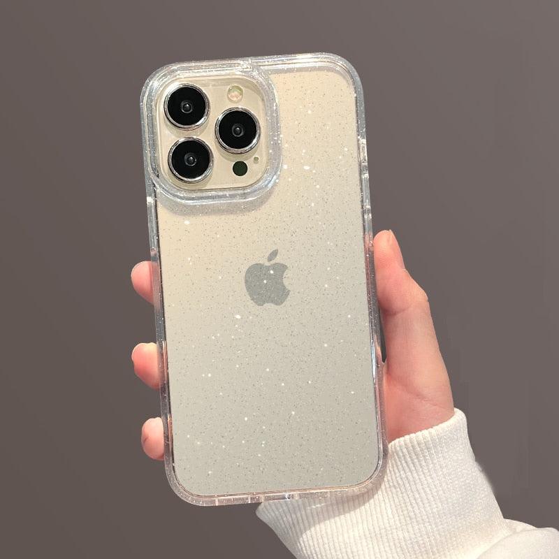 Étui Transparent à Paillettes de Luxe pour IPhone 14 13 12 11 Pro Max Mini X XS Max XR, Coque en Silicone Mignon Brillant Antichoc, Housse de Protection Rigide Antichoc Pour iPhone