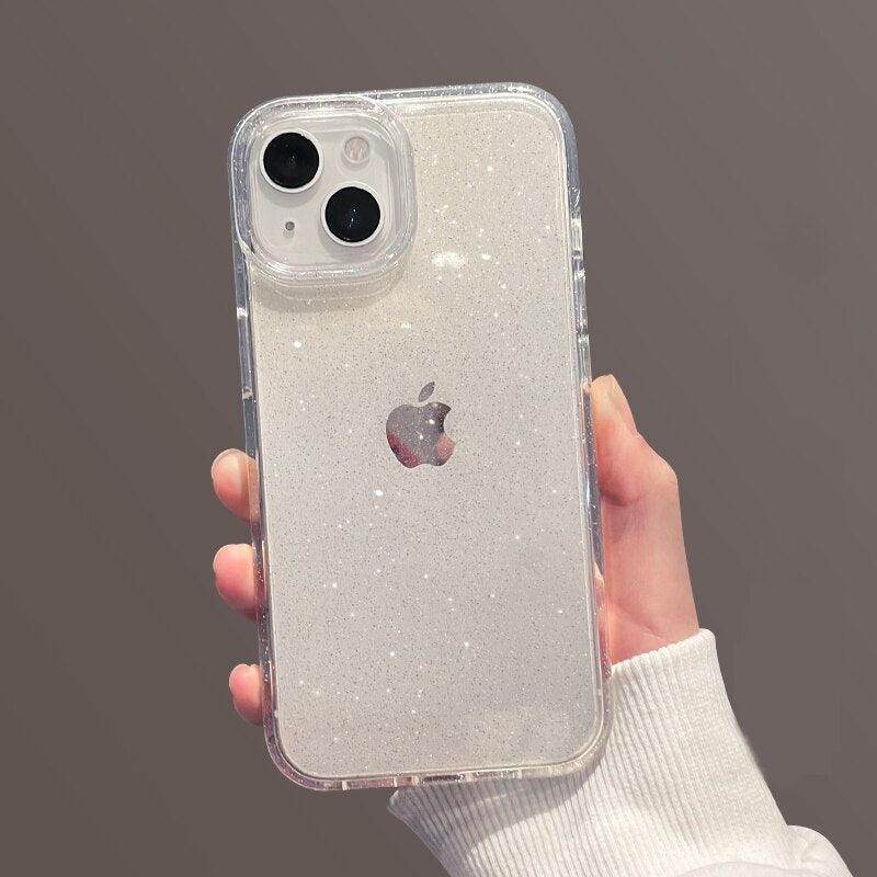 Étui Transparent à Paillettes de Luxe pour IPhone 14 13 12 11 Pro Max Mini X XS Max XR, Coque en Silicone Mignon Brillant Antichoc, Housse de Protection Rigide Antichoc Pour iPhone