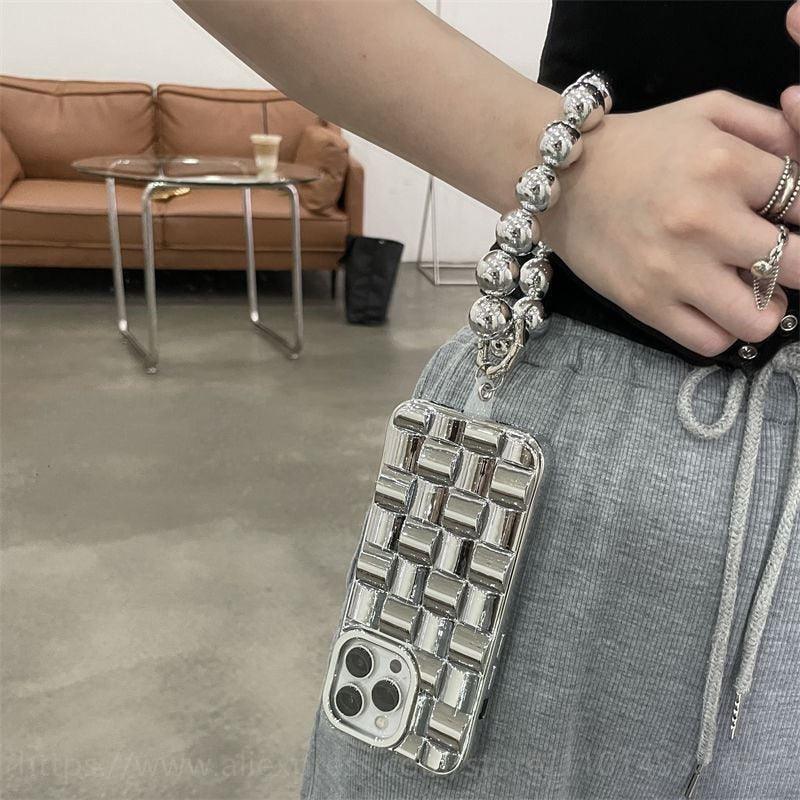 Bracelet Électroplaqué Plaqué Or de Luxe Compatible avec Coque iPhone Diamant Mignonne Étincelante de Luxe Paillettes Strass Coque Téléphone Pour iPhone 14 13 Promax 11 12 Pro Max Mini Xs Max XR 8 7 Plus Housse Miroir