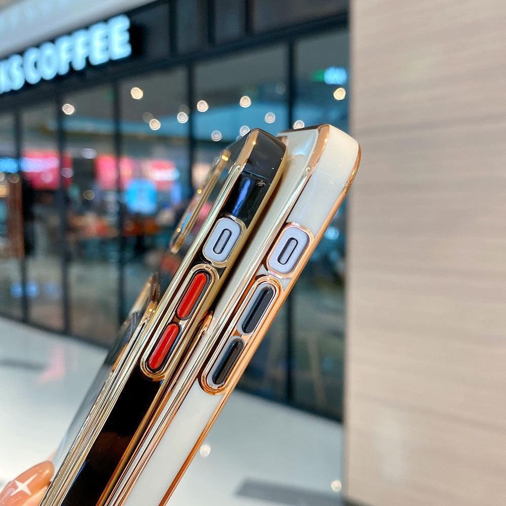 Coque de téléphone de luxe plaquée or avec fente pour cartes pour iPhone 13 Pro 12 11 Pro MAX XS XR XS MAX Coque arrière de luxe noire et orange avec cadre doré pour iPhone
