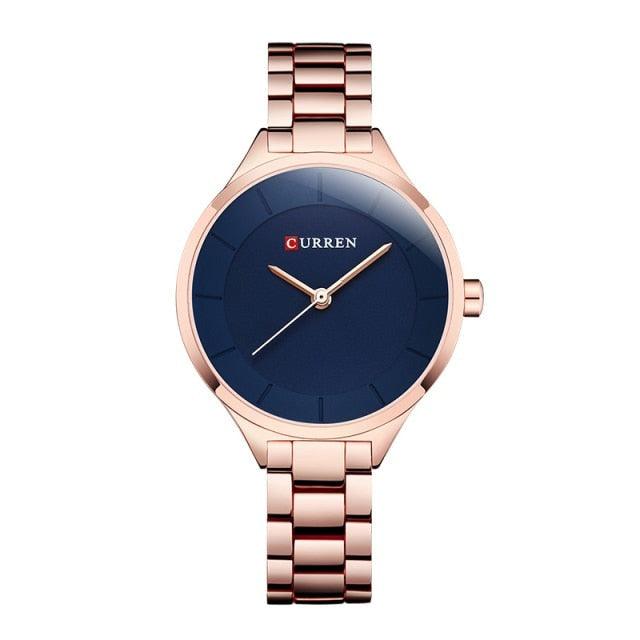 Montre-bracelet de luxe dorée pour femme, en acier inoxydable, à quartz analogique, étanche