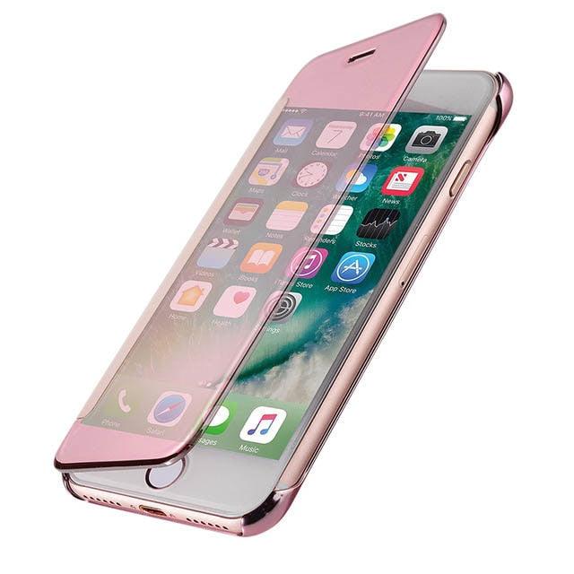 Étui à rabat de luxe pour iPhone, coque pour iPhone 11 12 13 14 avec fenêtres transparentes, miroir, fermeture magnétique simple, étui portefeuille unique et élégant pour iPhone