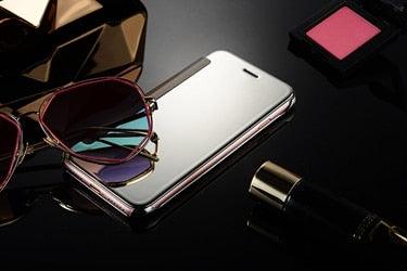 Étui à rabat de luxe pour iPhone, coque pour iPhone 11 12 13 14 avec fenêtres transparentes, miroir, fermeture magnétique simple, étui portefeuille unique et élégant pour iPhone