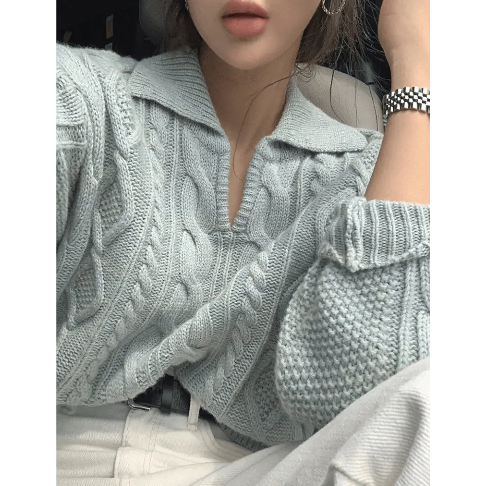 Chandails en tricot de luxe rétro pour femmes, pull décontracté de couleur unie, col rabattable, ample, doux, tops assortis pour l'automne