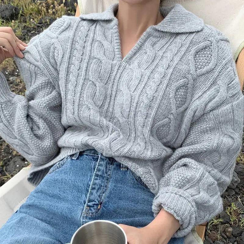 Chandails en tricot de luxe rétro pour femmes, pull décontracté de couleur unie, col rabattable, ample, doux, tops assortis pour l'automne