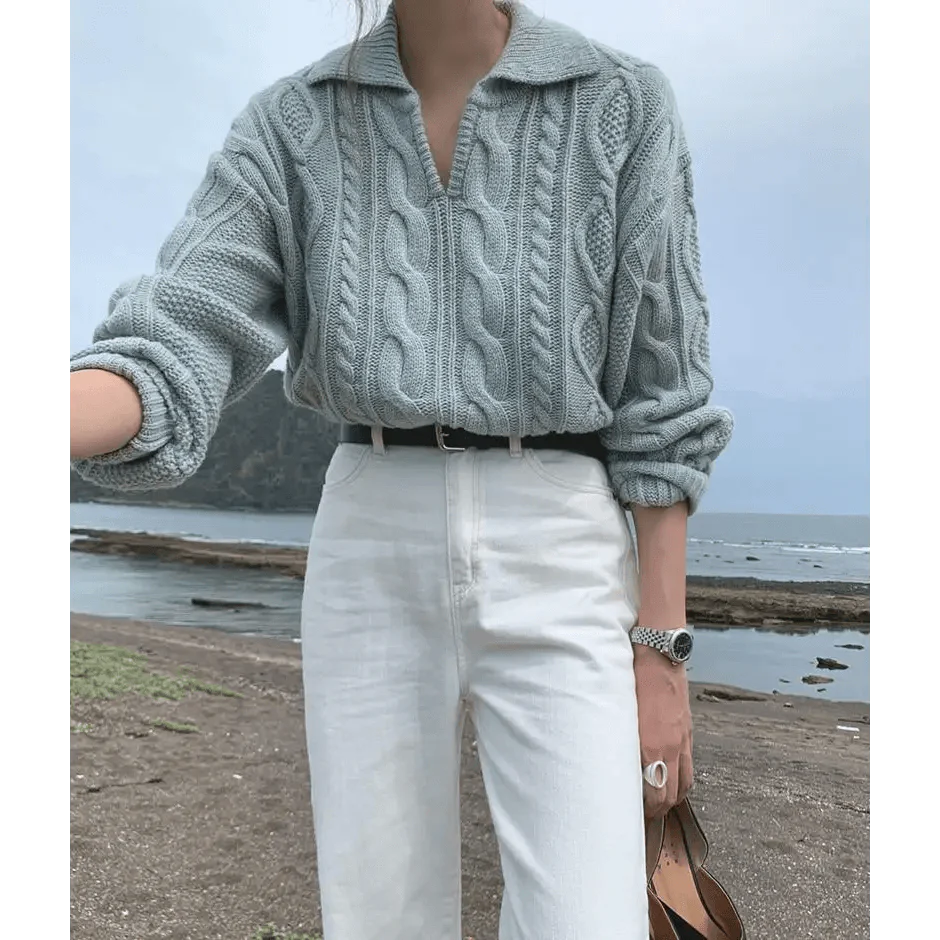 Chandails en tricot de luxe rétro pour femmes, pull décontracté de couleur unie, col rabattable, ample, doux, tops assortis pour l'automne