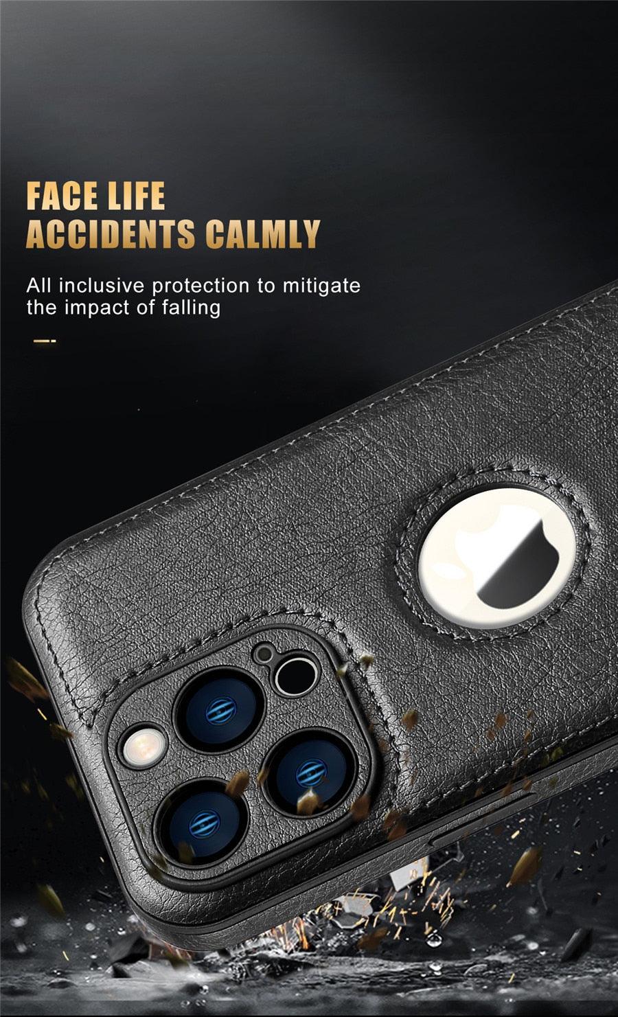 Étui en Cuir de Luxe pour iPhone 14 13 12 11 Pro MAX XS XR 7 8 Plus Coque de Téléphone Classique en Silicone Étui en Cuir Fin Flexible Doux au Toucher Housse en Cuir PU de Luxe pour Homme Étuis de Téléphone Complets Durables Anti-Rayures
