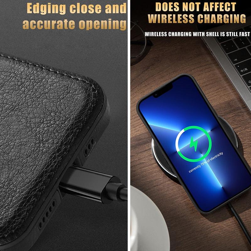 Étui en Cuir de Luxe pour iPhone 14 13 12 11 Pro MAX XS XR 7 8 Plus Coque de Téléphone Classique en Silicone Étui en Cuir Fin Flexible Doux au Toucher Housse en Cuir PU de Luxe pour Homme Étuis de Téléphone Complets Durables Anti-Rayures