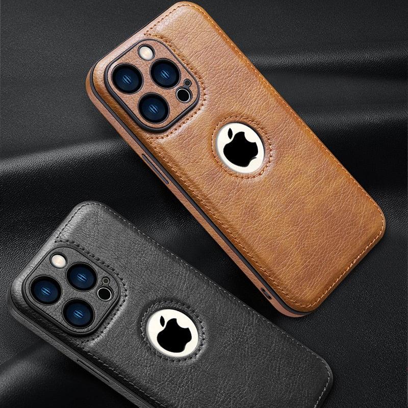 Étui en Cuir de Luxe pour iPhone 14 13 12 11 Pro MAX XS XR 7 8 Plus Coque de Téléphone Classique en Silicone Étui en Cuir Fin Flexible Doux au Toucher Housse en Cuir PU de Luxe pour Homme Étuis de Téléphone Complets Durables Anti-Rayures