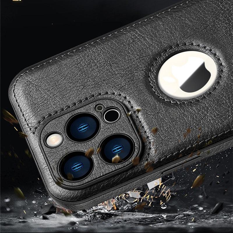 Étui en Cuir de Luxe pour iPhone 14 13 12 11 Pro MAX XS XR 7 8 Plus Coque de Téléphone Classique en Silicone Étui en Cuir Fin Flexible Doux au Toucher Housse en Cuir PU de Luxe pour Homme Étuis de Téléphone Complets Durables Anti-Rayures
