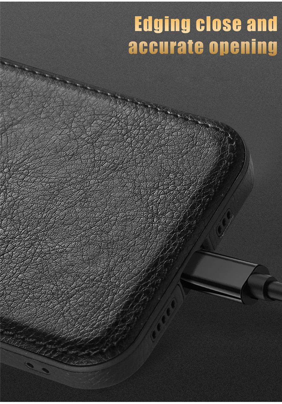 Étui en Cuir de Luxe pour iPhone 14 13 12 11 Pro MAX XS XR 7 8 Plus Coque de Téléphone Classique en Silicone Étui en Cuir Fin Flexible Doux au Toucher Housse en Cuir PU de Luxe pour Homme Étuis de Téléphone Complets Durables Anti-Rayures