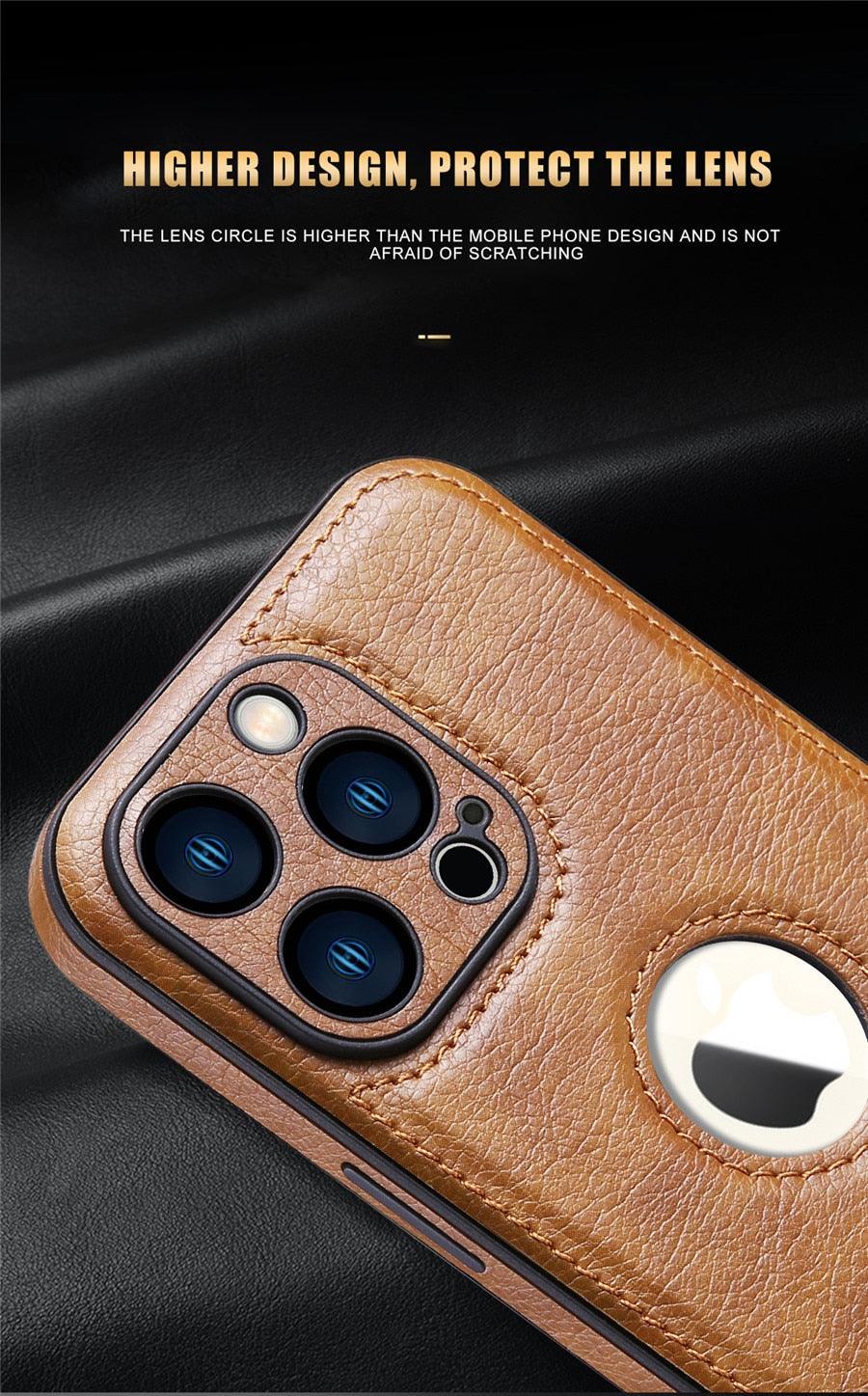 Étui en Cuir de Luxe pour iPhone 14 13 12 11 Pro MAX XS XR 7 8 Plus Coque de Téléphone Classique en Silicone Étui en Cuir Fin Flexible Doux au Toucher Housse en Cuir PU de Luxe pour Homme Étuis de Téléphone Complets Durables Anti-Rayures