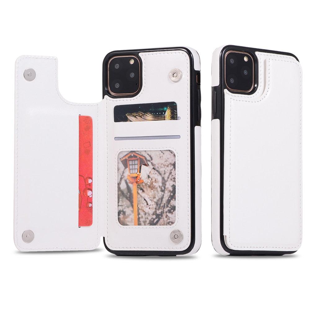 Étui en cuir de luxe pour iPhone 14 12 13 Mini 11 Pro XR XS Max 6 6s 7 8 Plus 5 5s, portefeuille, fente pour cartes de téléphone, étui à rabat en cuir PU avec béquille, fentes pour cartes, double fermoir magnétique, étui antichoc durable pour iPhone