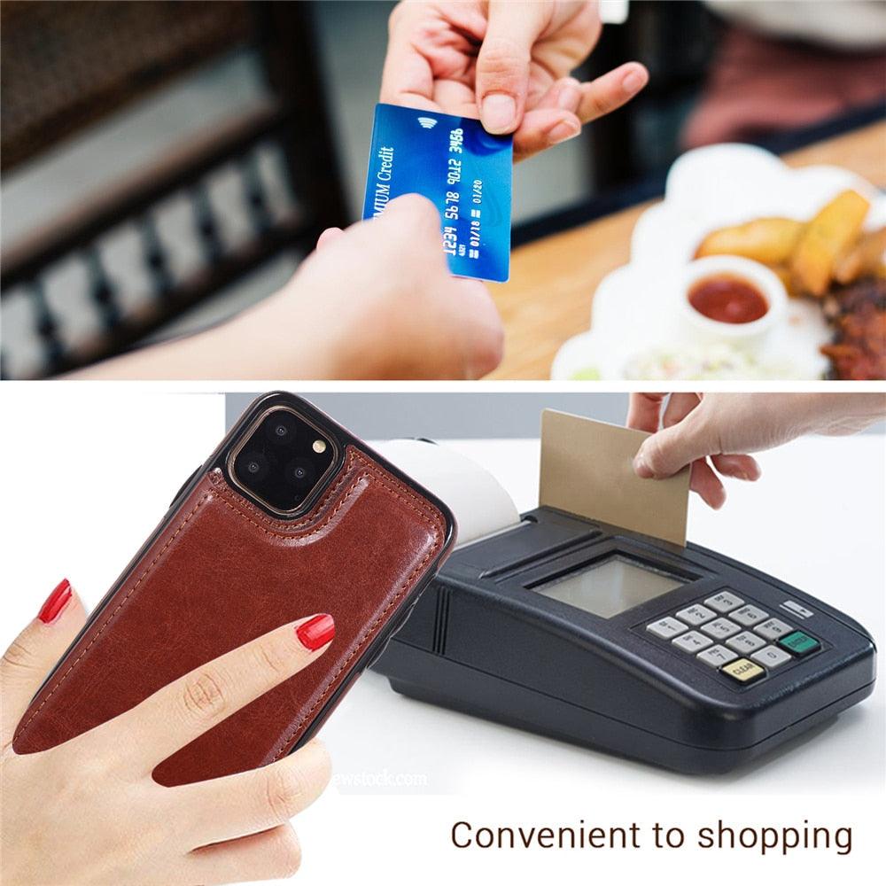 Étui en cuir de luxe pour iPhone 14 12 13 Mini 11 Pro XR XS Max 6 6s 7 8 Plus 5 5s, portefeuille, fente pour cartes de téléphone, étui à rabat en cuir PU avec béquille, fentes pour cartes, double fermoir magnétique, étui antichoc durable pour iPhone