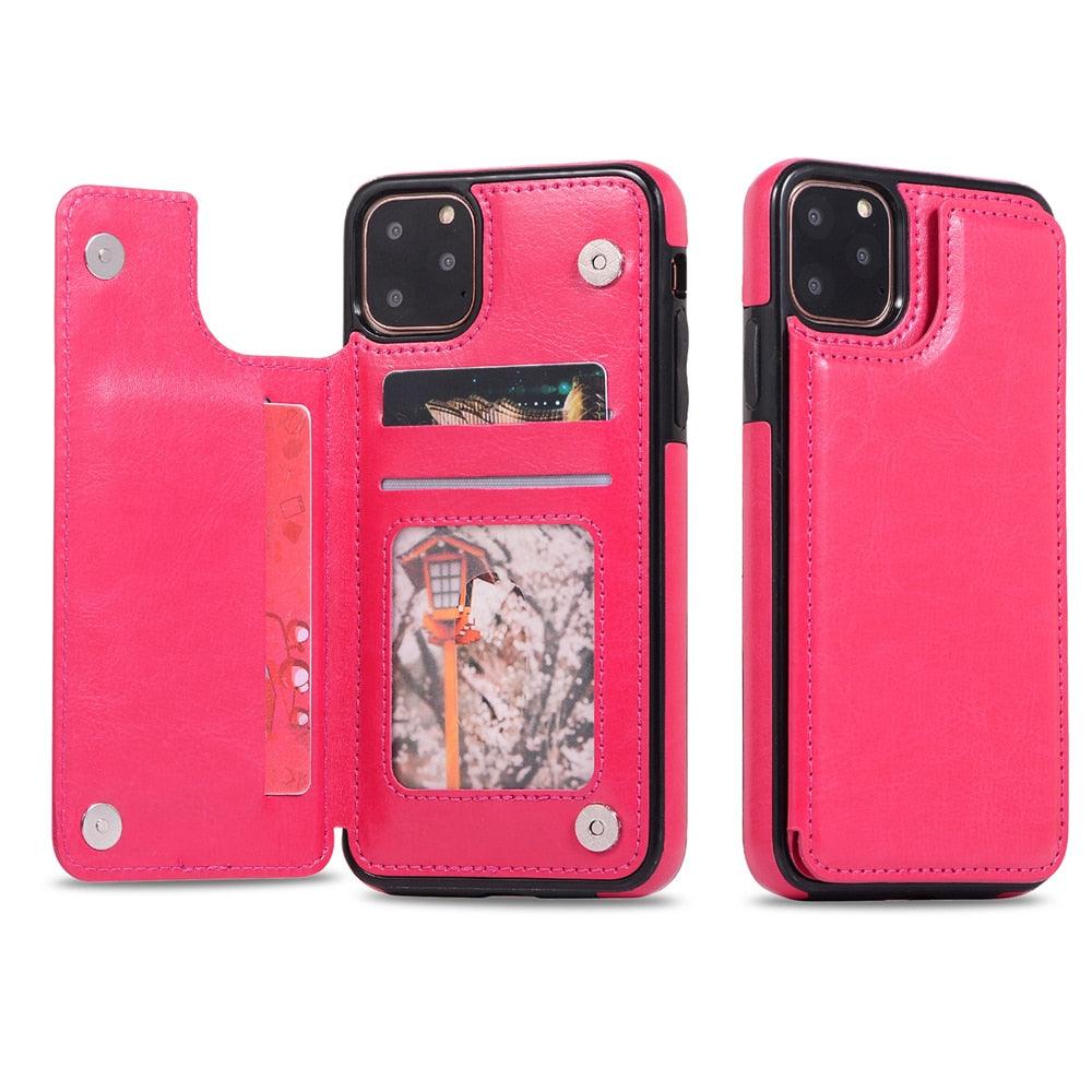 Étui en cuir de luxe pour iPhone 14 12 13 Mini 11 Pro XR XS Max 6 6s 7 8 Plus 5 5s, portefeuille, fente pour cartes de téléphone, étui à rabat en cuir PU avec béquille, fentes pour cartes, double fermoir magnétique, étui antichoc durable pour iPhone