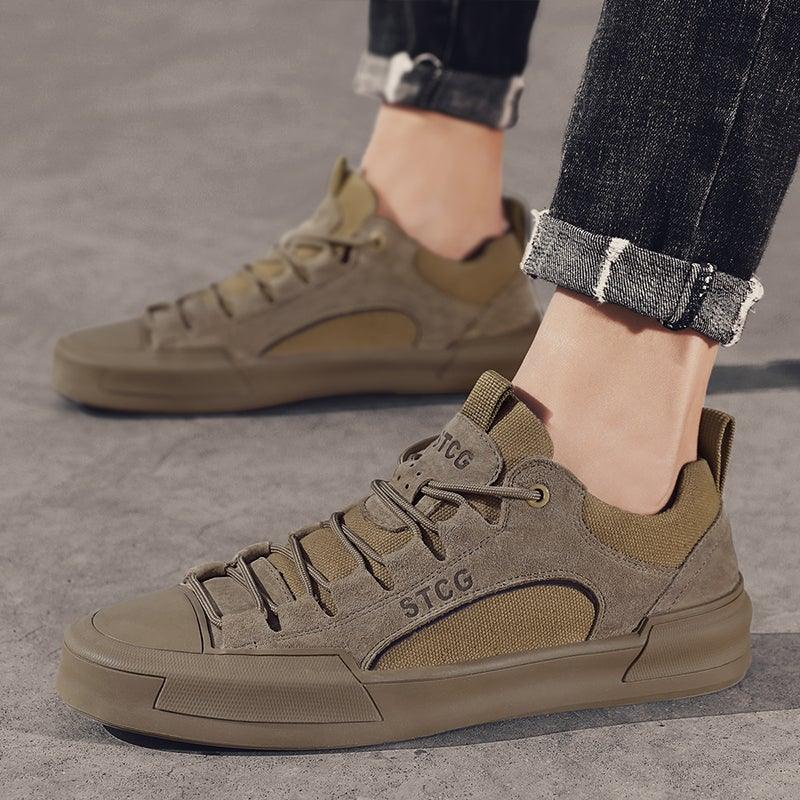 Baskets montantes de luxe en cuir pour homme, chaussures décontractées en toile pour homme, faites à la main, pour la marche, confortables et au design moderne