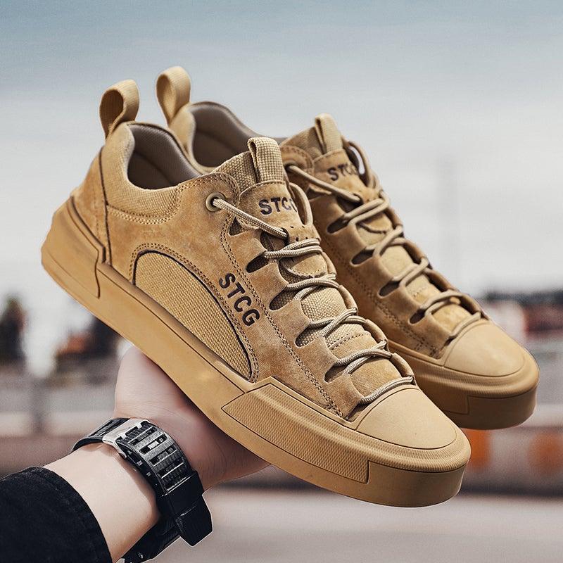 Baskets montantes de luxe en cuir pour homme, chaussures décontractées en toile pour homme, faites à la main, pour la marche, confortables et au design moderne