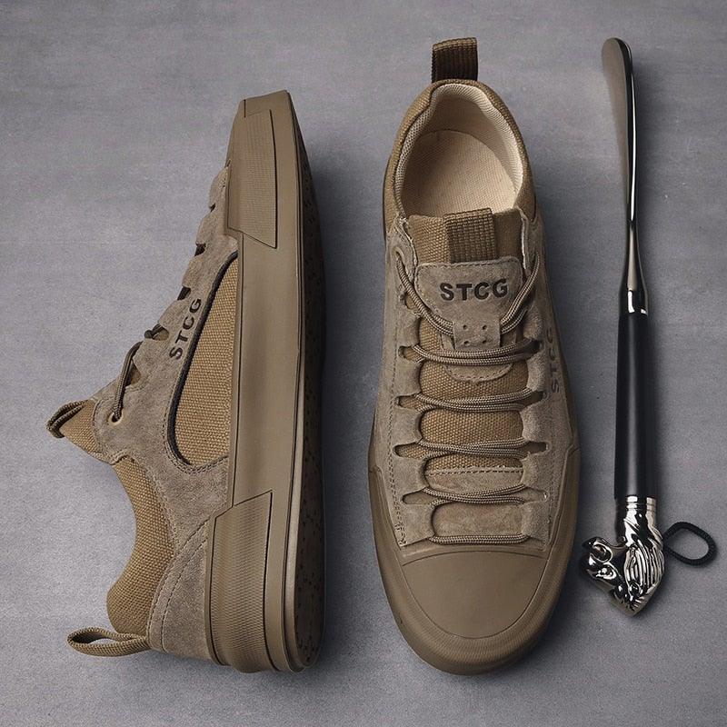 Baskets montantes de luxe en cuir pour homme, chaussures décontractées en toile pour homme, faites à la main, pour la marche, confortables et au design moderne