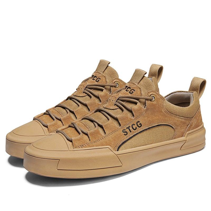 Baskets montantes de luxe en cuir pour homme, chaussures décontractées en toile pour homme, faites à la main, pour la marche, confortables et au design moderne