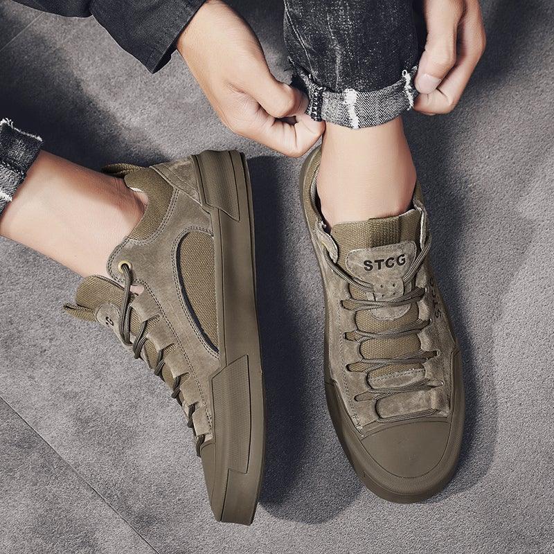 Baskets montantes de luxe en cuir pour homme, chaussures décontractées en toile pour homme, faites à la main, pour la marche, confortables et au design moderne