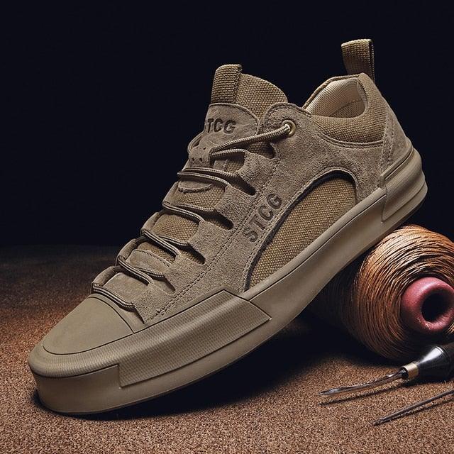 Baskets montantes de luxe en cuir pour homme, chaussures décontractées en toile pour homme, faites à la main, pour la marche, confortables et au design moderne