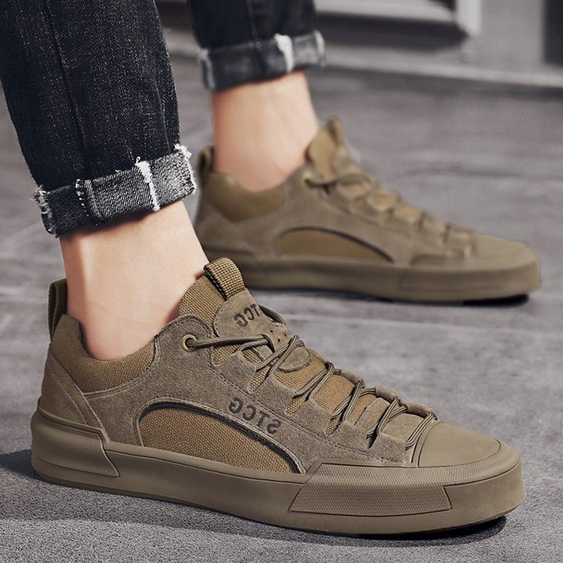 Baskets montantes de luxe en cuir pour homme, chaussures décontractées en toile pour homme, faites à la main, pour la marche, confortables et au design moderne