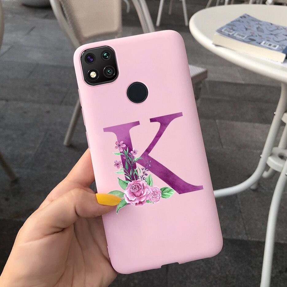 Étui Lettres de Luxe pour Xiaomi Redmi 9C 9 C NFC Coque Antichoc Pare-chocs Souple pour Téléphone Redmi 9 9c 9a Redmi9A 9C 9 Coque Arrière Alphabet Silicone Liquide Mat Souple Mince pour Téléphone