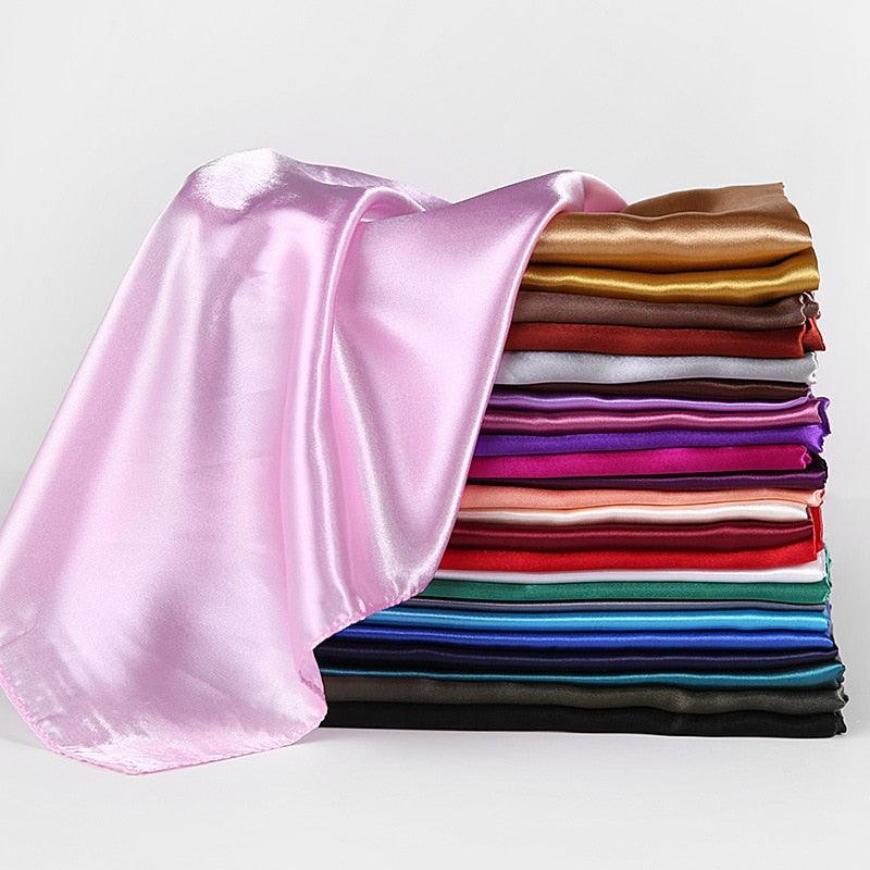 Foulards en soie carrés longs et doux de luxe, foulard léger et élégant en satin de soie douce, écharpe hijab, châles en soie soyeux pour femmes, bandeau pour cheveux, 90*90cm
