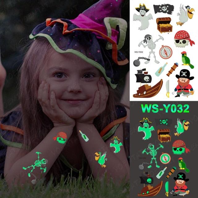 Autocollants de tatouage lumineux de luxe licorne étoiles temporaire étanche lumineux faux tatouages autocollants dinosaure papillon pour enfants