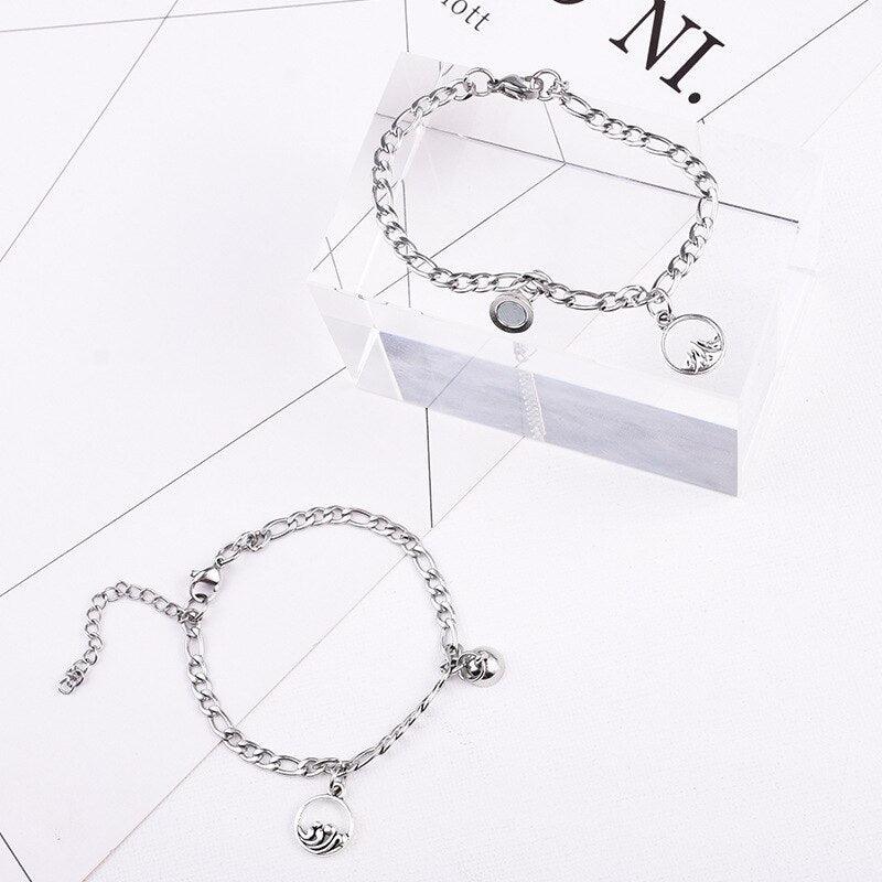 Bracelet de couple magnétique de luxe en acier inoxydable, bracelets de chaîne, bijoux breloques, bracelets assortis pour couple, bracelets de promesse de distance d'amour pour homme et femme en acier inoxydable pour couple