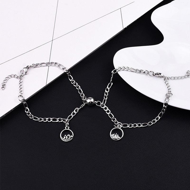 Bracelet de couple magnétique de luxe en acier inoxydable, bracelets de chaîne, bijoux breloques, bracelets assortis pour couple, bracelets de promesse de distance d'amour pour homme et femme en acier inoxydable pour couple