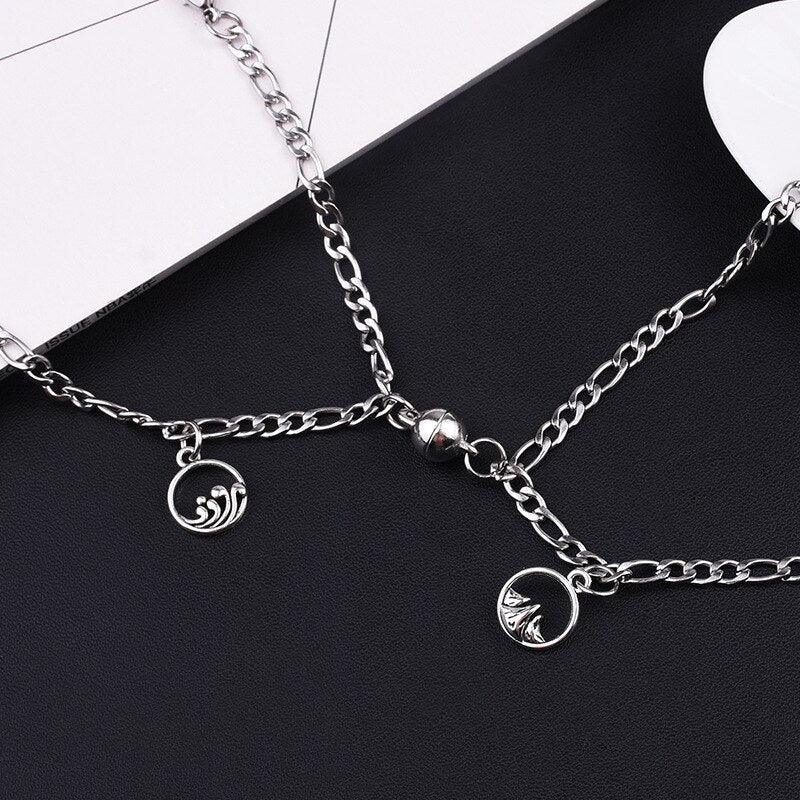 Bracelet de couple magnétique de luxe en acier inoxydable, bracelets de chaîne, bijoux breloques, bracelets assortis pour couple, bracelets de promesse de distance d'amour pour homme et femme en acier inoxydable pour couple