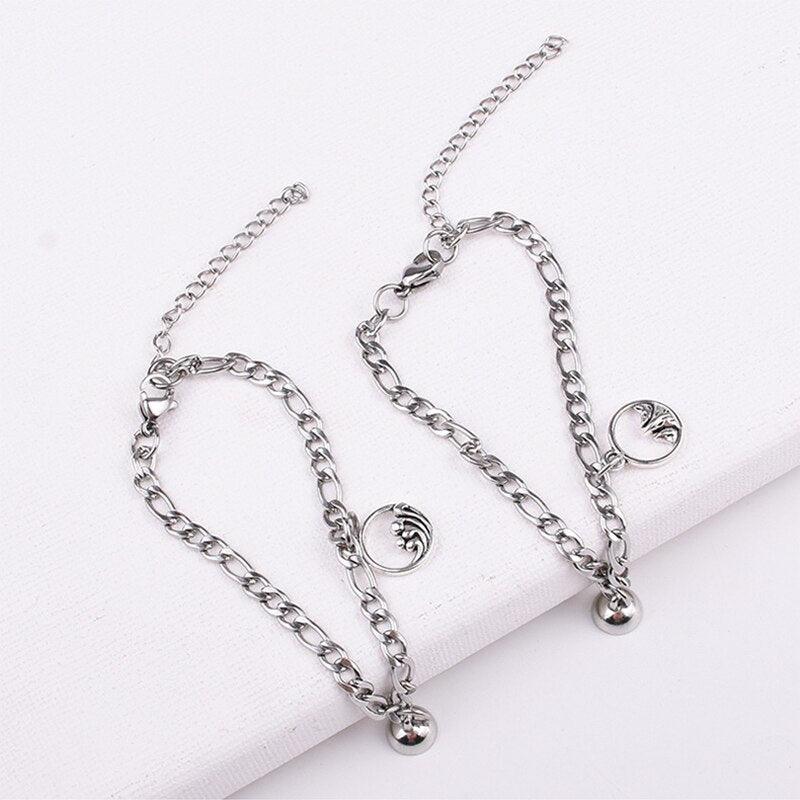 Bracelet de couple magnétique de luxe en acier inoxydable, bracelets de chaîne, bijoux breloques, bracelets assortis pour couple, bracelets de promesse de distance d'amour pour homme et femme en acier inoxydable pour couple