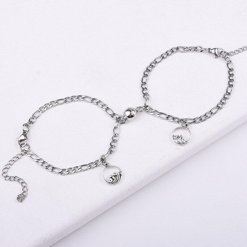 Bracelet de couple magnétique de luxe en acier inoxydable, bracelets de chaîne, bijoux breloques, bracelets assortis pour couple, bracelets de promesse de distance d'amour pour homme et femme en acier inoxydable pour couple