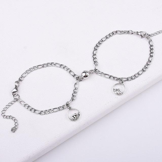 Bracelet de couple magnétique de luxe en acier inoxydable, bracelets de chaîne, bijoux breloques, bracelets assortis pour couple, bracelets de promesse de distance d'amour pour homme et femme en acier inoxydable pour couple