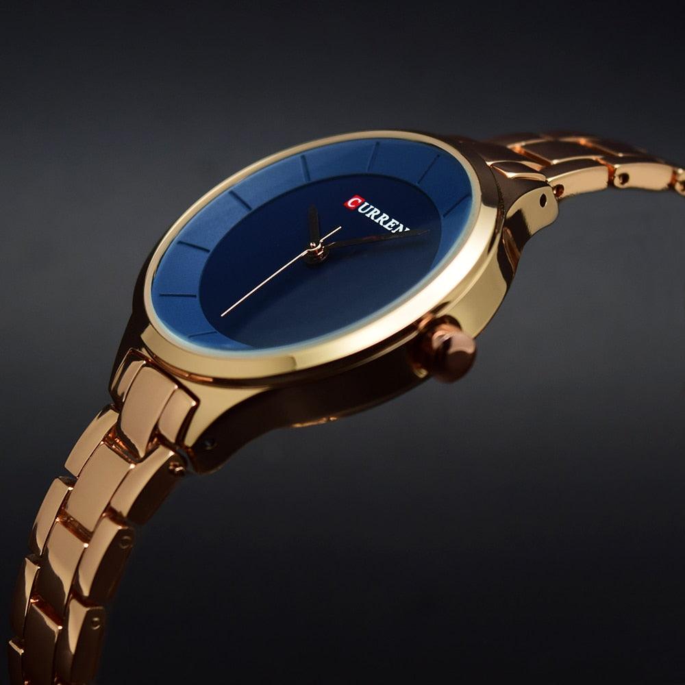 Montre de Luxe pour Femme Or Rose Montres-bracelets en Acier Inoxydable Mode Mince Quartz Montre Femme Étanche Montre-bracelet en Acier Inoxydable Design Rond Élégant pour Femmes