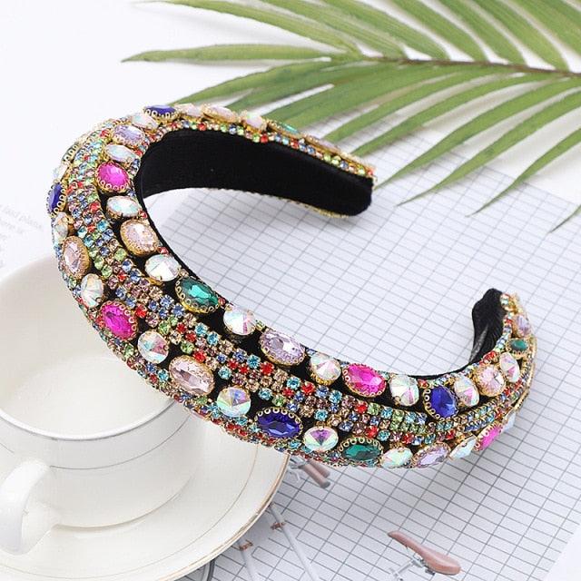Serre-têtes rembourrés de luxe scintillants en strass, bandeaux à cheveux larges entièrement en cristal, couvre-chef blanc magnifique, accessoires pour cheveux pour femmes