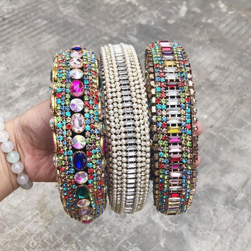 Serre-têtes rembourrés de luxe scintillants en strass, bandeaux à cheveux larges entièrement en cristal, couvre-chef blanc magnifique, accessoires pour cheveux pour femmes