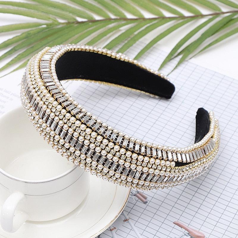 Serre-têtes rembourrés de luxe scintillants en strass, bandeaux à cheveux larges entièrement en cristal, couvre-chef blanc magnifique, accessoires pour cheveux pour femmes