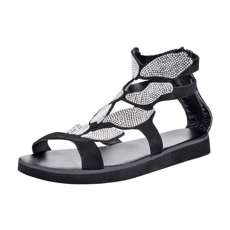 Luxury Summer Fashion Rhinestone Sandal Women Butterfly Soft Non-slip Flat Shoes Casual Breathable Outdoor Beach Rhinestone Sandals Women's Flat Sandals Jeweled Party Sandals