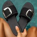 Chaussons de luxe pour femme avec motif léopard, chaussures d'été plates, boucle de mode pour femme, chaussures plates à bout ouvert, sandales à enfiler décontractées et confortables avec bride réglable, pour l'intérieur et l'extérieur, plage