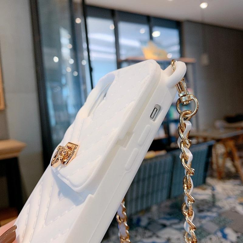 Étui de luxe portefeuille pour téléphone iPhone 14 13 12 MINI 11 Pro XR XS Max 6 7 8 Plus, coque en silicone avec pochette pour cartes, sangle et chaîne bandoulière, porte-cartes, fente, sac à main, dragonne de protection