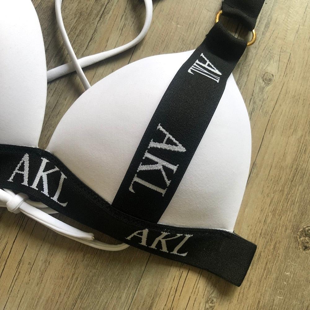 Ensemble de Bikini de Luxe pour Femmes, Maillot de Bain Imprimé Lettres, Push Up, Bandage, Maillot de Bain Noir pour Femmes, Maillot de Bain de Natation