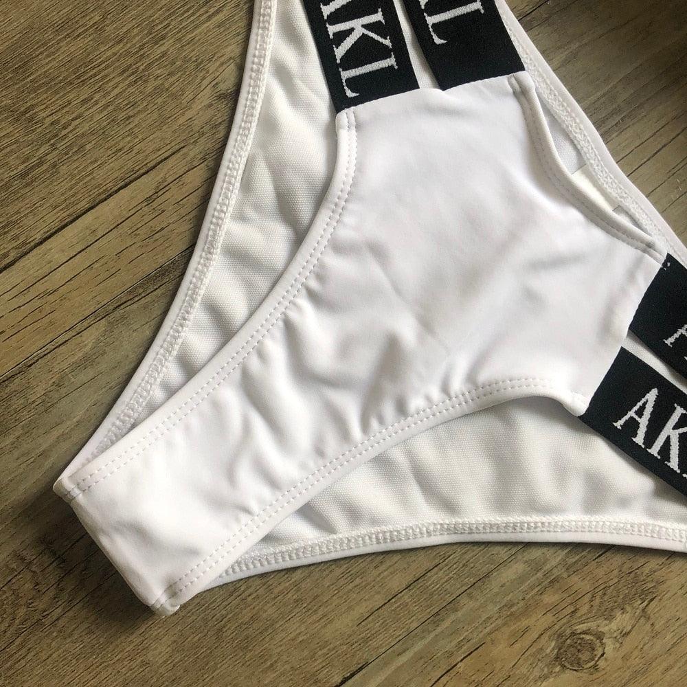 Ensemble de Bikini de Luxe pour Femmes, Maillot de Bain Imprimé Lettres, Push Up, Bandage, Maillot de Bain Noir pour Femmes, Maillot de Bain de Natation